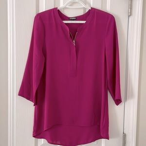 Express womens small hidden half zip pink/purple dark margenta flowy work shirt